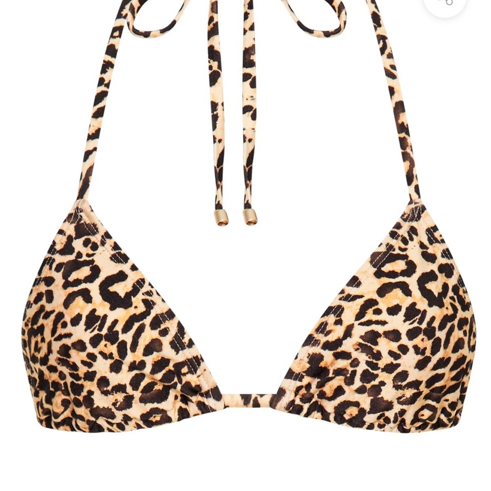 Leopard Print Triangle Bikini Top Brown and Tan